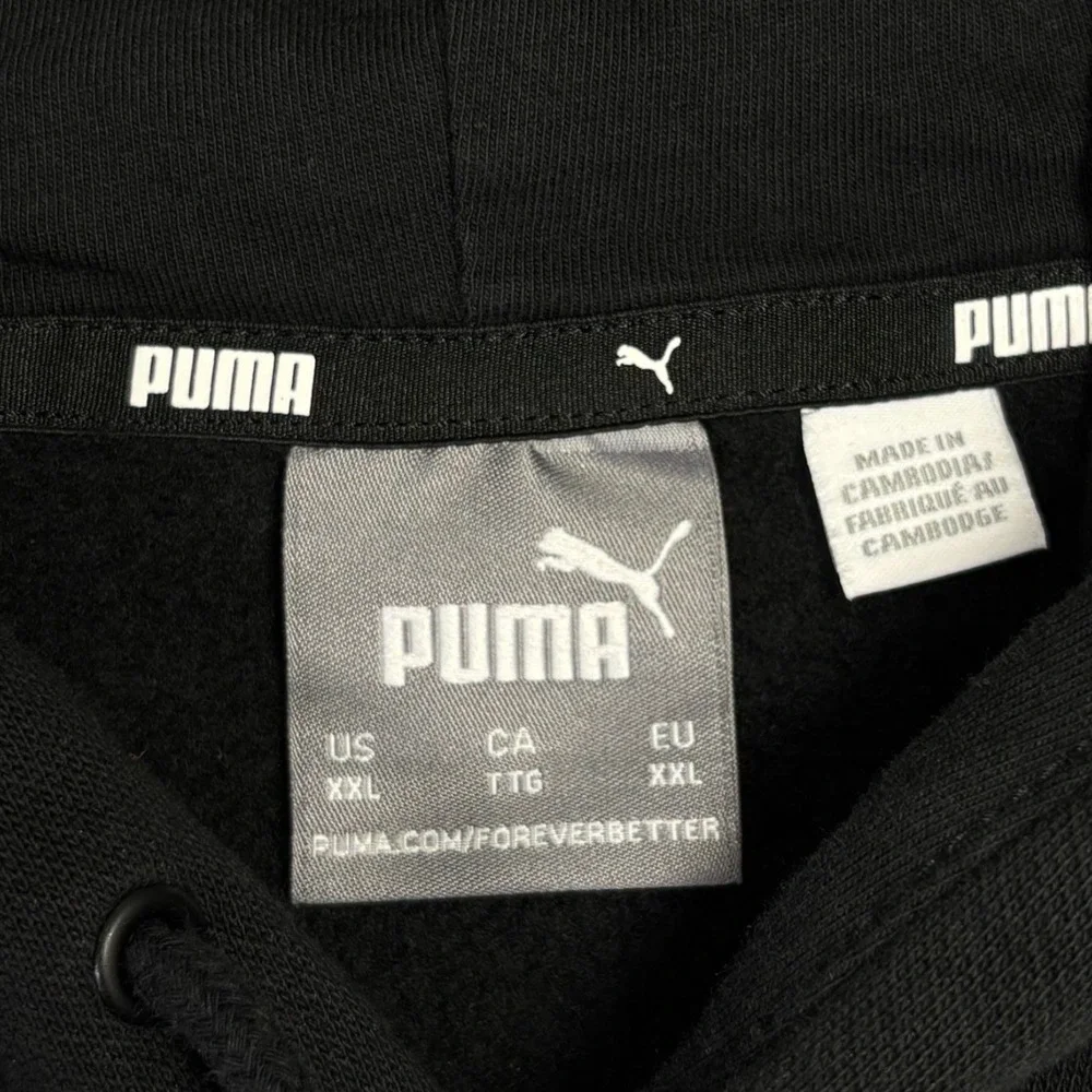 Puma Logo Hoodie Black Pullover‎ Sweatshirt XXL Big Logo Pocket Athletic